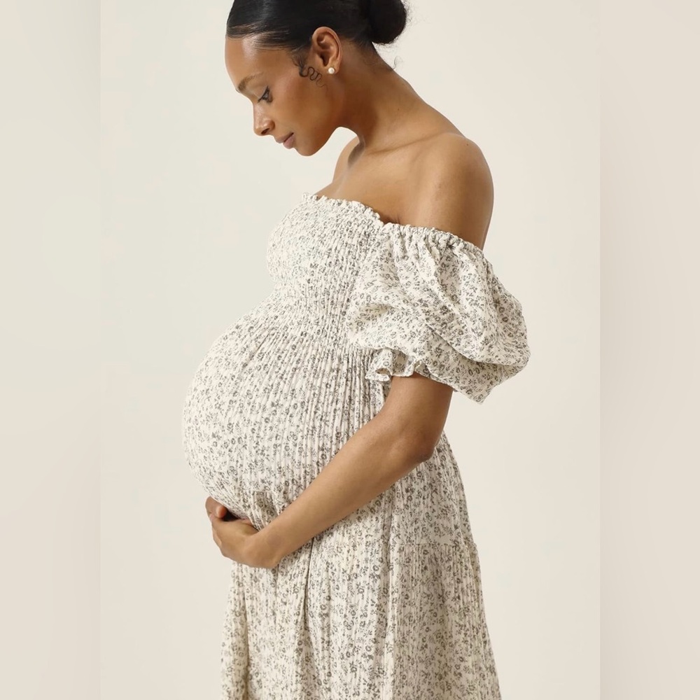 NEW Maternity Off-Shoulder Midi Dress in Ichika (Gray Floral) Print